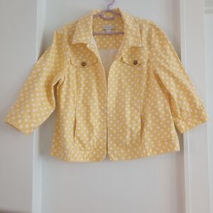 Christopher & Banks Yellow White Polka Dot Denim Jean Style Jacket Women Size L